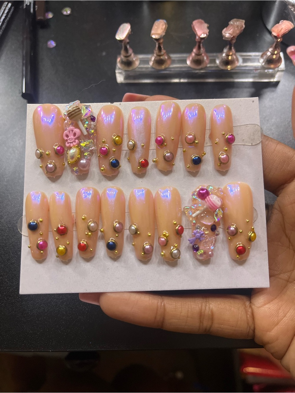 Nude Pink Chrome Pearl & Jewel Press-On Nail Set